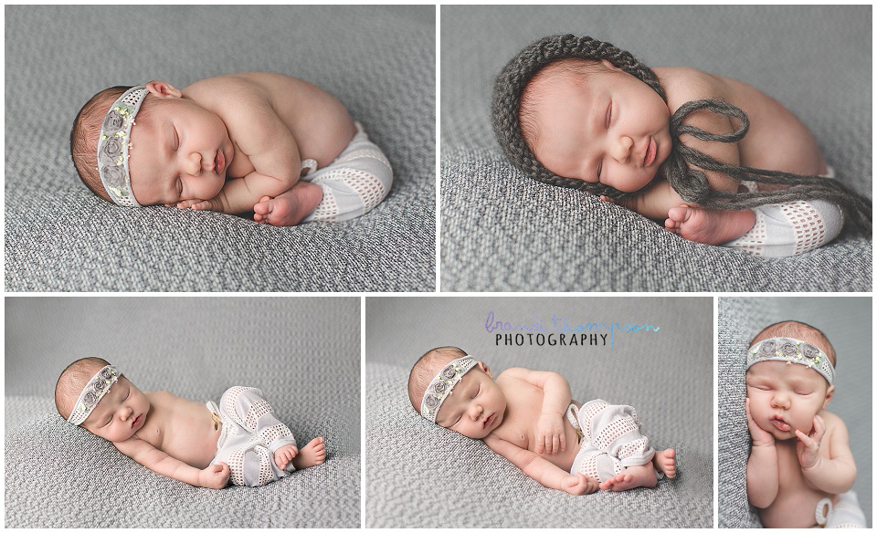 newborn baby girl on gray backdrop in a plano photography studio